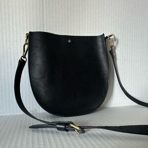 Madewell Black Leather Curved Crossbody with Gold Hardware